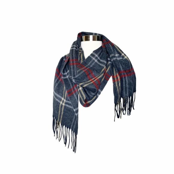 NEW Cejon Gray Plaid Scarf Red Tan Striped Acrylic Made in Italy Cozy - Picture 1 of 8